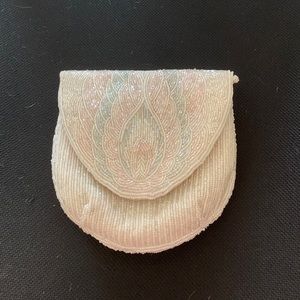 Beautiful Magid white with pink and light blue beaded evening bag.